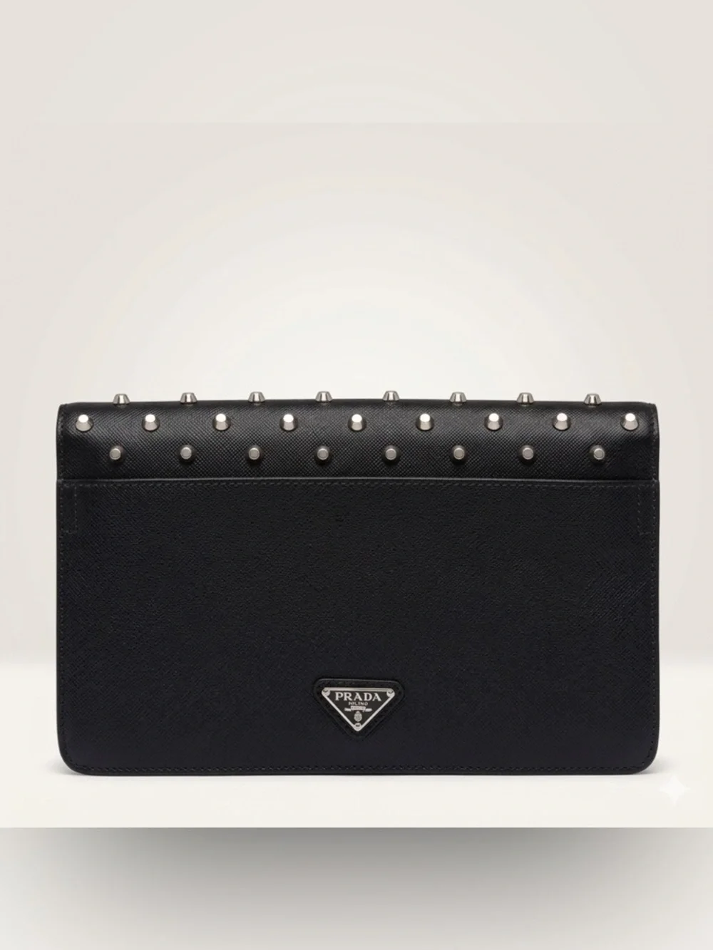 Prada Saffiano Leather Studded Clutch Wristlet Black Silver Hardware Y2K - Picture 3 of 11